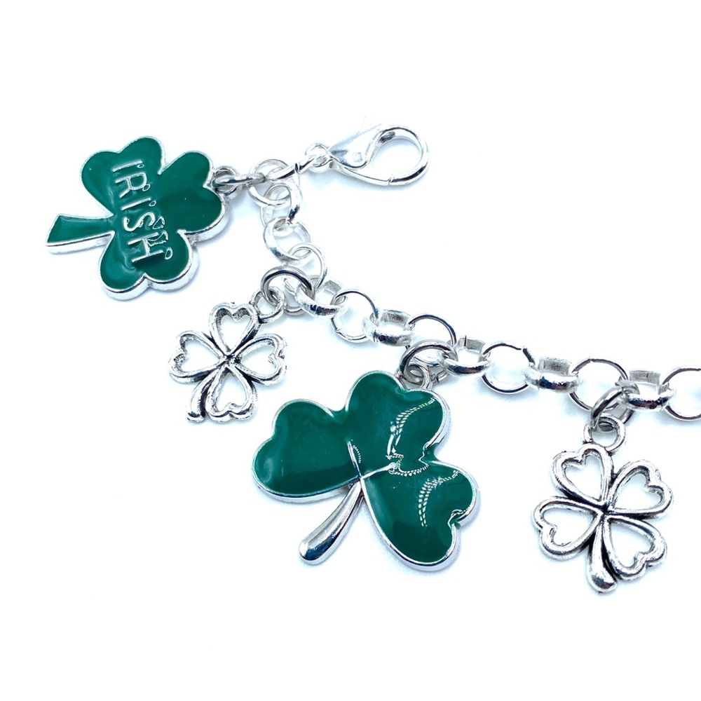 Green Shamrock Charm Bracelet Irish St Patrick’s Day Clovers - Picture 5 of 8